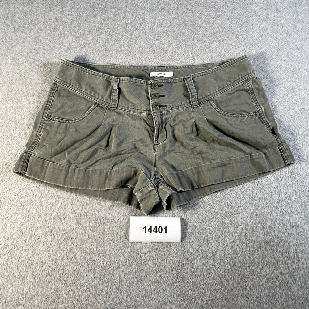 Express Shorts Womens 12 Olive Green Pleated Utility Cuffed Hem Casual Summer